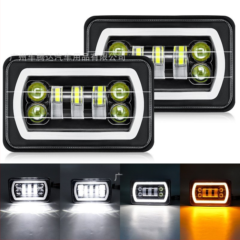 LED darbo šviesa automobiliams ir sunkvežimiams su dviejų spalvų Angel Eye DRL ir posūkio signalu, 55W, 9-36V, 80000 lm, 50000 h, 7 LED