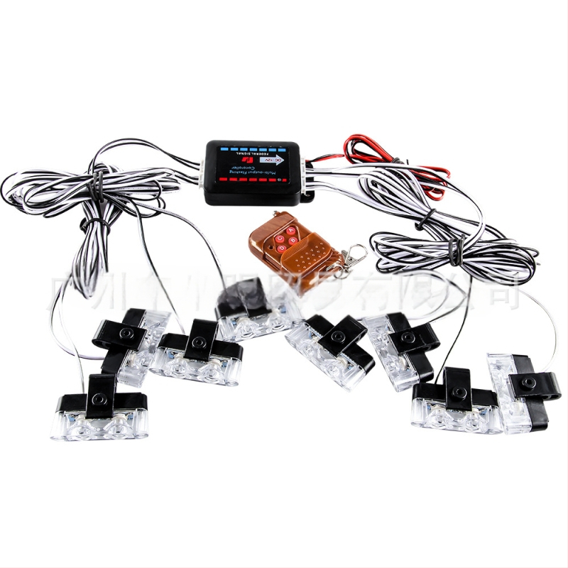 Sõiduki restide LED hoiatusvalgus juhtmevaba kaugjuhtimisega, kaks LED-d, 1-8 LED konfiguratsioon, ABS+LED (12V, 16W, 0.3A)