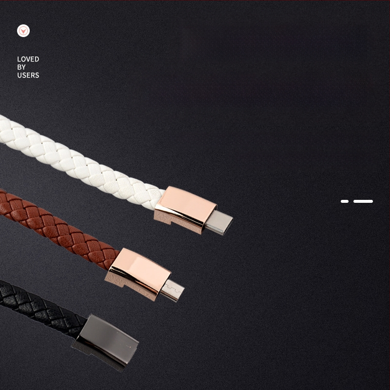 Duomenų kabelio apyrankė Apple/Huawei/Android — trys sąsajos (Lightning, Micro USB, Type-C); vieno galo jungtis; mezgimo medžiaga