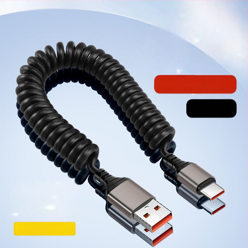 Автомобилен прибиращ се зареждащ кабел (Lightning и Type-C) 66W, 6A бързо зареждане, ТПЕ + алуминиев сплав