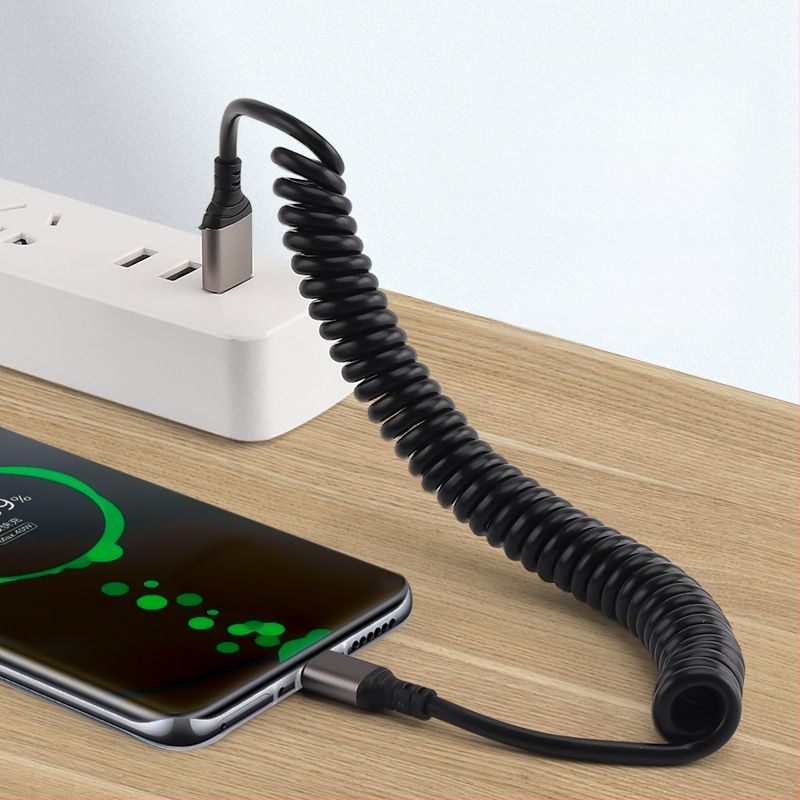 Автомобилен прибиращ се зареждащ кабел (Lightning и Type-C) 66W, 6A бързо зареждане, ТПЕ + алуминиев сплав