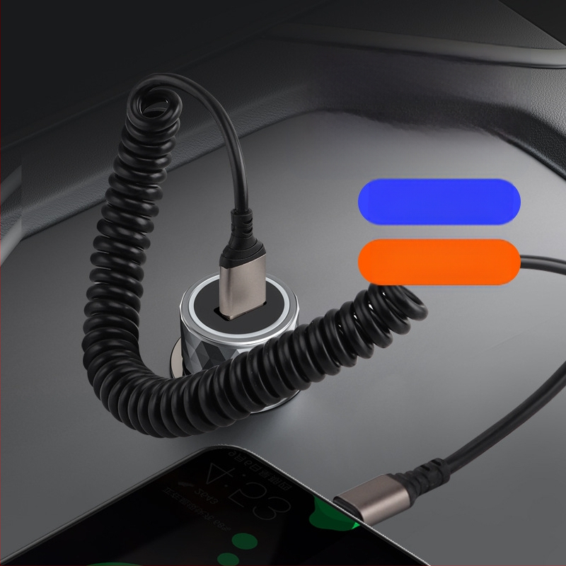 Автомобилен прибиращ се зареждащ кабел (Lightning и Type-C) 66W, 6A бързо зареждане, ТПЕ + алуминиев сплав