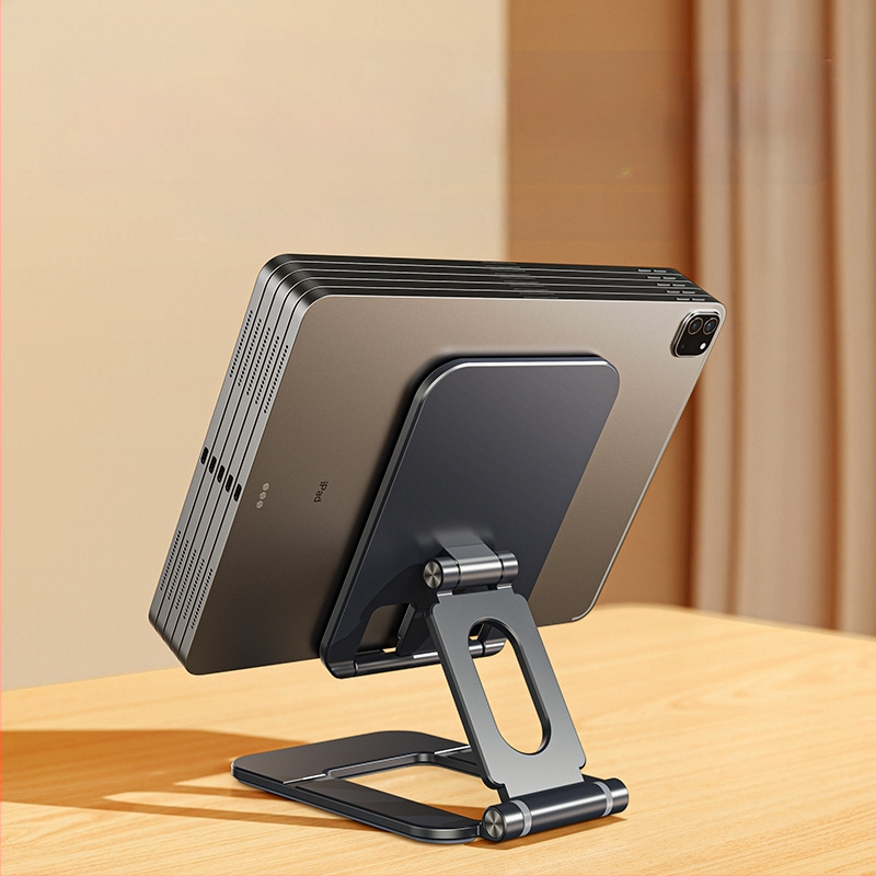 Десктоп държач за телефон и таблет – сгъваем, преносим, алуминиева сплав със силикон против приплъзване, стабилна поддръжка за лайв предавания и учене