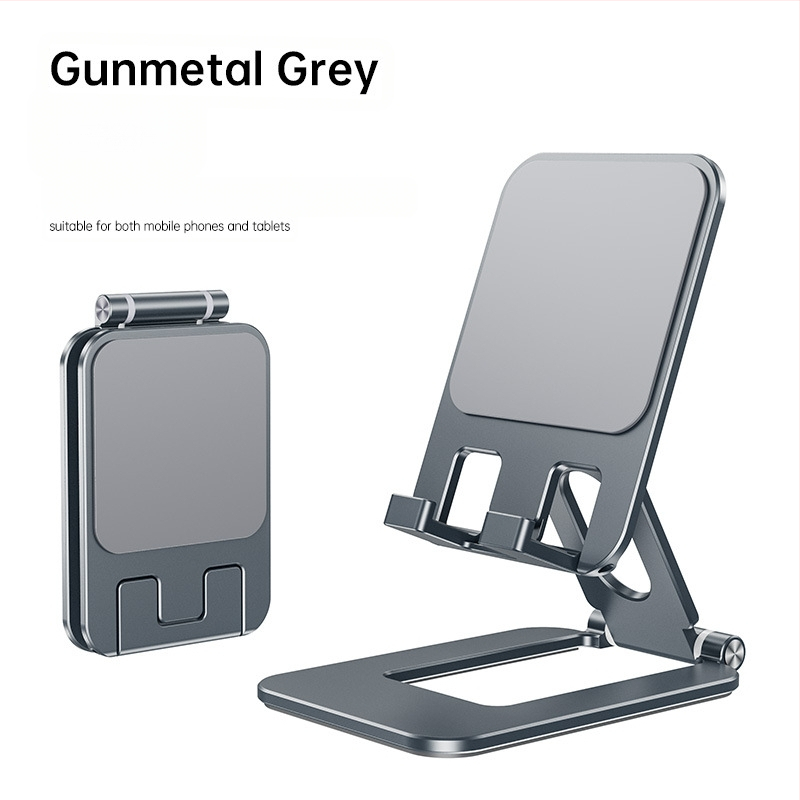 Десктоп държач за телефон и таблет – сгъваем, преносим, алуминиева сплав със силикон против приплъзване, стабилна поддръжка за лайв предавания и учене