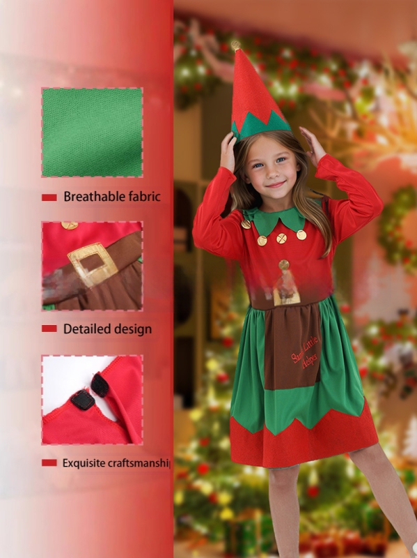 Jõuluelfkostüüm täiskasvanutele ja lastele, polüester, 95%+ koostis, 2024. aasta sügis, cosplay/rollimängud, bränd Dancing Style