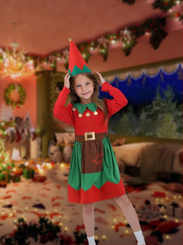 Jõuluelfkostüüm täiskasvanutele ja lastele, polüester, 95%+ koostis, 2024. aasta sügis, cosplay/rollimängud, bränd Dancing Style