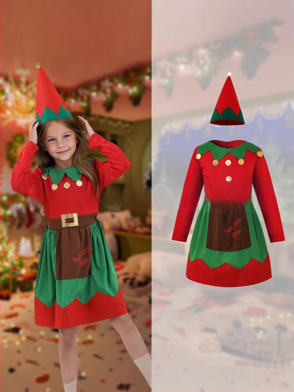 Jõuluelfkostüüm täiskasvanutele ja lastele, polüester, 95%+ koostis, 2024. aasta sügis, cosplay/rollimängud, bränd Dancing Style