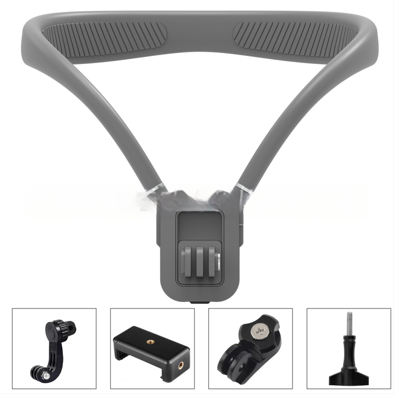 Държач за спортна камера и мобилен телефон за висящ монтаж около врата – първо лице перспектива, силиконов материал; комплект: държач, винтове, адаптер, клип за телефон