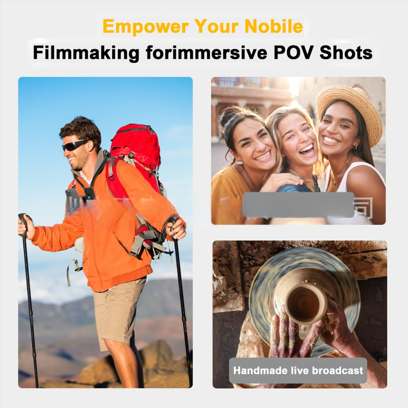 Държач за спортна камера и мобилен телефон за висящ монтаж около врата – първо лице перспектива, силиконов материал; комплект: държач, винтове, адаптер, клип за телефон