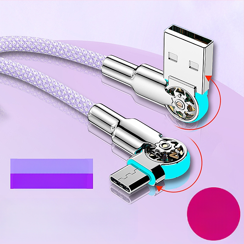 3‑в‑1 кабел за бързо зареждане и пренос на данни USB-C/Lightning/Micro-USB, двойно завъртане на ъгъла, тъкан материал, едно гнездо