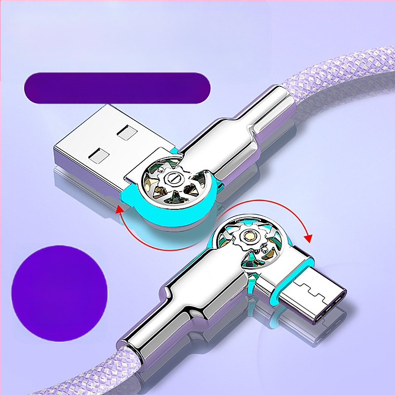 3‑в‑1 кабел за бързо зареждане и пренос на данни USB-C/Lightning/Micro-USB, двойно завъртане на ъгъла, тъкан материал, едно гнездо