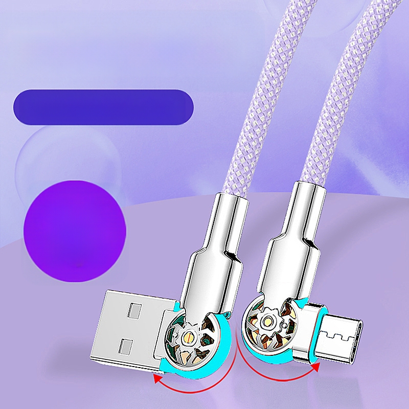 3‑в‑1 кабел за бързо зареждане и пренос на данни USB-C/Lightning/Micro-USB, двойно завъртане на ъгъла, тъкан материал, едно гнездо