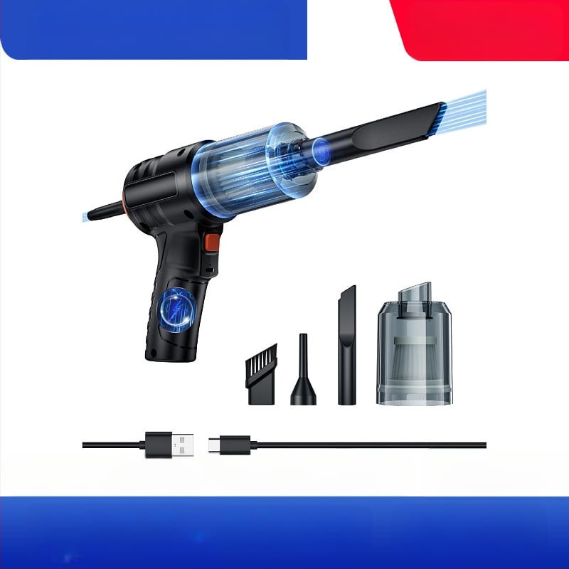 Bezvadu rokas putekļsūcējs mājām un auto — 25 W, līdz 2000 Pa, iekšējā akumulatora jauda 1600–2000 mAh, plakanais uzgalis, darbība 3–6 h