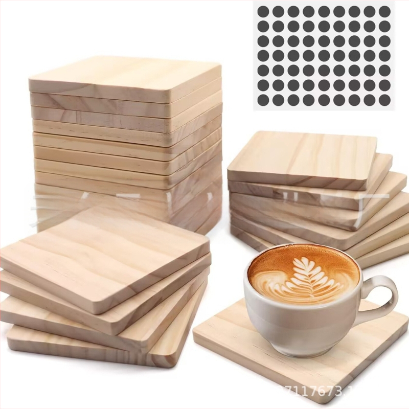 Дървена подложка за чаша, изработена от борово дърво, квадратна с заоблени ъгли, модерен минималистичен стил