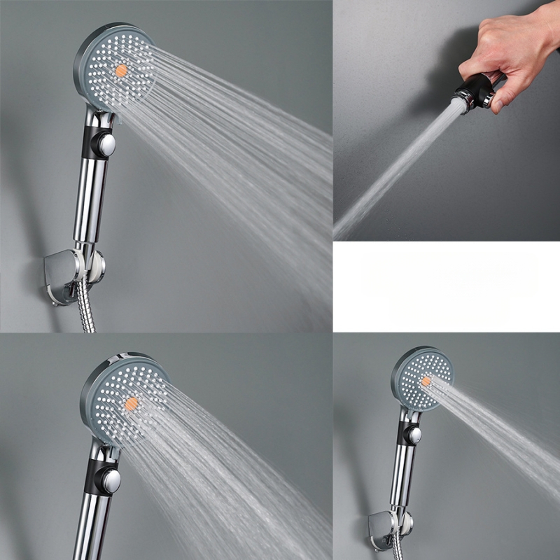 Φορητή κεφαλή ντους από ABS, 4 λειτουργίες ροής νερού, κυκλικός σχεδιασμός, εγκατάσταση με σπείρωμα