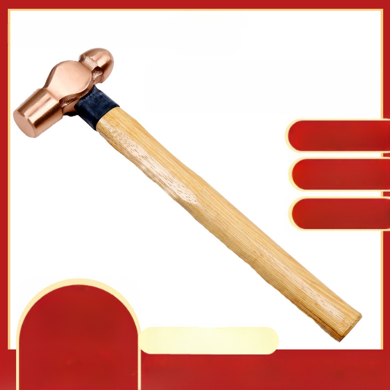 Apskritos galvos plaktukas su raudonos vario galvute ir medine rankena, atsparus sprogimams, grynoji masė 0,23–1,13 kg (1/2–2 1/2 lb)