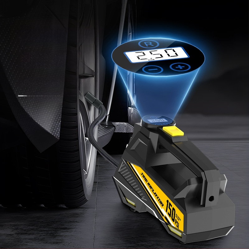 Automobilio padangų pripūtėjas su skaitmeniniu ekranu ir apšvietimu — DC12V, 100W, 35 L/min, 3 m laidas, vieno cilindro