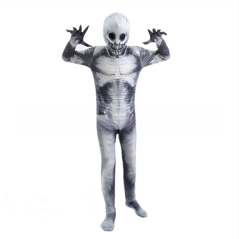 Детски костюм за Хелоуин със скелет за игра: цял бодик с маска, плат млечна коприна и полиестер 80%, клас на безопасност А, за деца 3–8 години