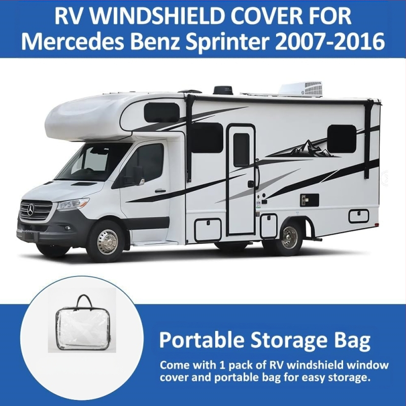 Protecție solară pentru Mercedes-Benz Sprinter 515 RV – folie de aluminiu, montaj încorporat, model cu dungi, stil minimalist, potrivește ferestrele frontale și laterale integrate