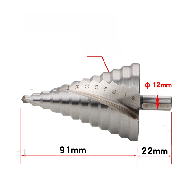Стъпково свредло със спирални канали, пагода стил, модел 4241, триъгълен хвостовик, HSS, обща дължина 110 мм, 86° ъгъл на върха
