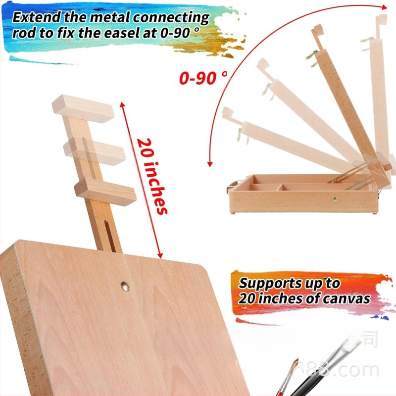 Medinė dėžutė tapybos molbertui – natūralus medis, sandėliavimo dėžutė eskizėms, su spausdintu logotipu