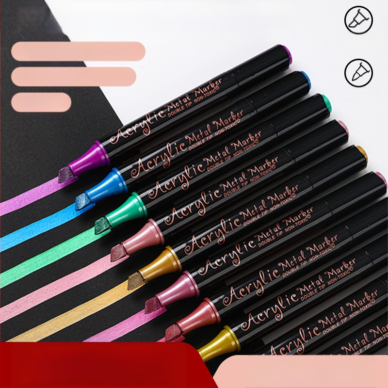 Dvipusis metalinis akrilo markeris, atsparus vandeniui, neblunka, didelės talpos
