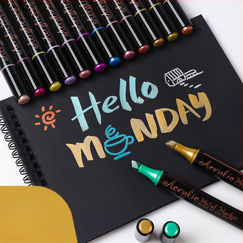 Dvipusis metalinis akrilo markeris, atsparus vandeniui, neblunka, didelės talpos