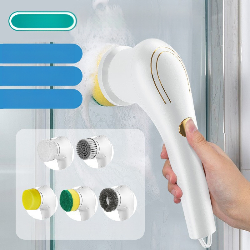 5-in-1 belaidė elektrinė šepetėlis valymui su ilga rankena voniai, tualetai ir grindims