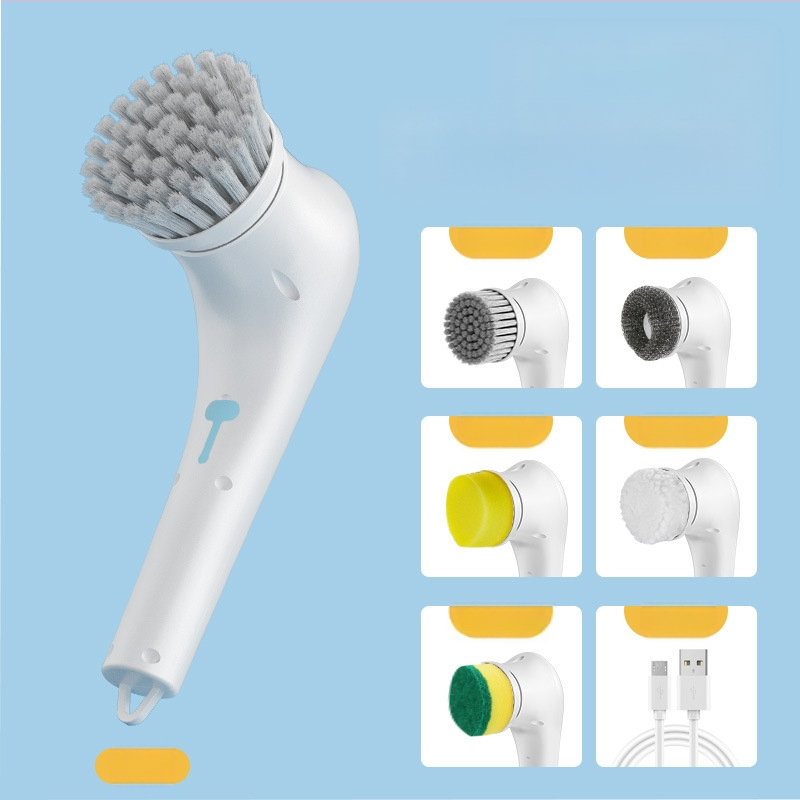 5-in-1 belaidė elektrinė šepetėlis valymui su ilga rankena voniai, tualetai ir grindims