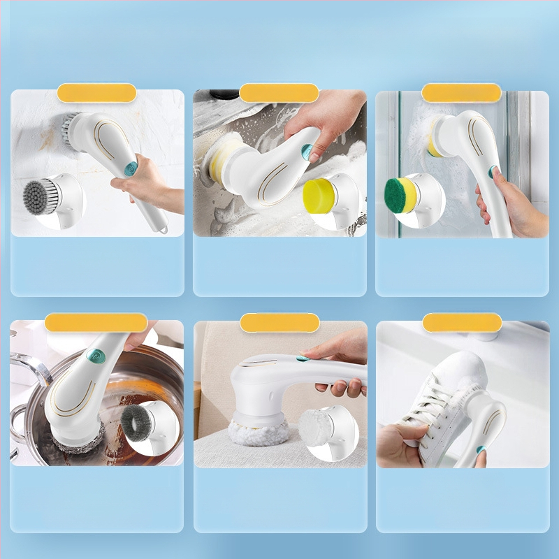 5-in-1 belaidė elektrinė šepetėlis valymui su ilga rankena voniai, tualetai ir grindims