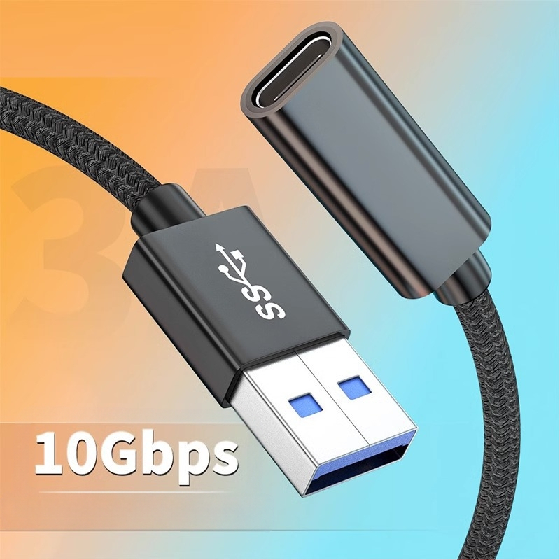 Adaptér USB-A muži na USB-C žena, predĺžovací kábel, dátový prenos, Type-C rozhranie, sieťovaný materiál, rýchle nabíjanie
