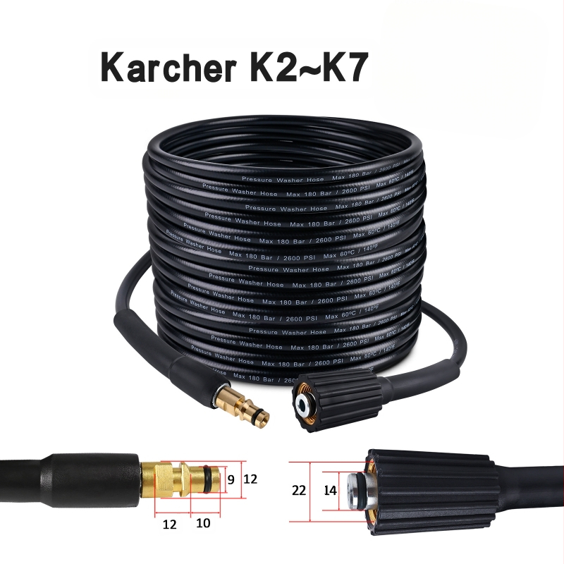 Sprogimui atspari aukšto slėgio žarna automobilio plovimui, PVC ir vario konstrukcija, suderinama su Karcher K-serija, prekinis ženklas Xiong Wei, modelis Ph0616-10MK