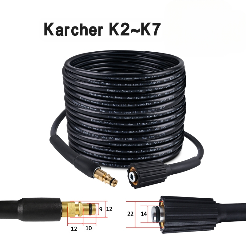 Sprogimui atspari aukšto slėgio žarna automobilio plovimui, PVC ir vario konstrukcija, suderinama su Karcher K-serija, prekinis ženklas Xiong Wei, modelis Ph0616-10MK