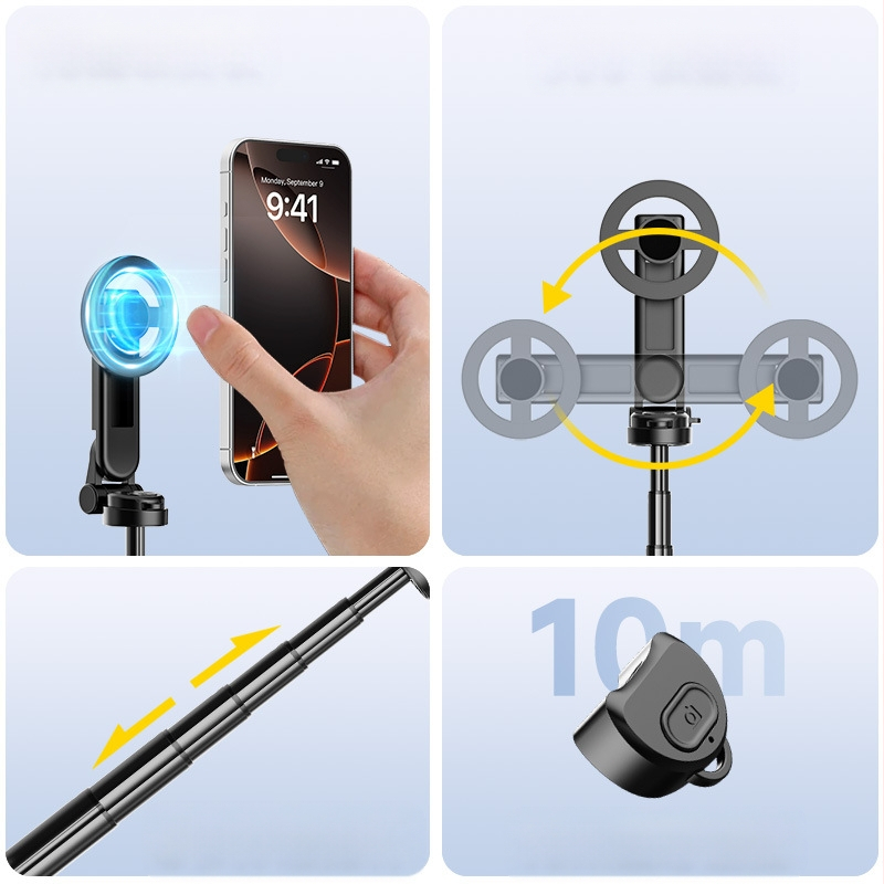 Magnetinis Bluetooth selfie lazda su teleskopiniu kotu, MagSafe laikiklis, lydinio korpusas