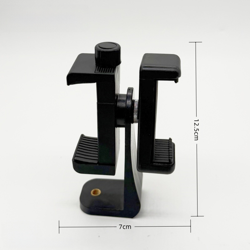 Telefono teleprompterio laikiklis, stalinis, dvipusis dizainas, dviejų įrenginių klipas, pasukamas horizontaliai/vertikaliai filmavimui, ABS+varis konstrukcija