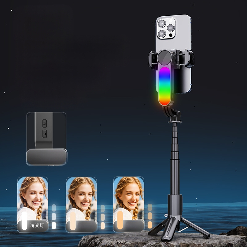 Q33 RGB Mini Selfie Laikiklis su Stabilizatoriumi, Ištraukiamas, RGB Šviesa, Bluetooth Nuotolinis Valdiklis, Mobiliojo Telefono Trikojis