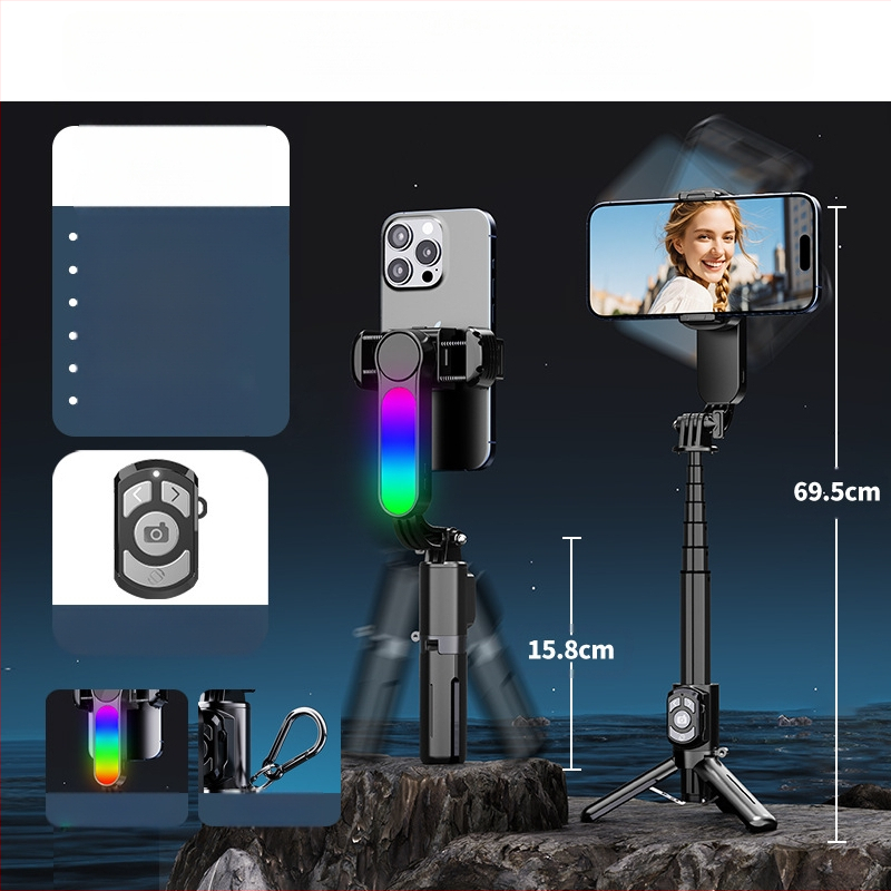 Q33 RGB Mini Selfie Laikiklis su Stabilizatoriumi, Ištraukiamas, RGB Šviesa, Bluetooth Nuotolinis Valdiklis, Mobiliojo Telefono Trikojis
