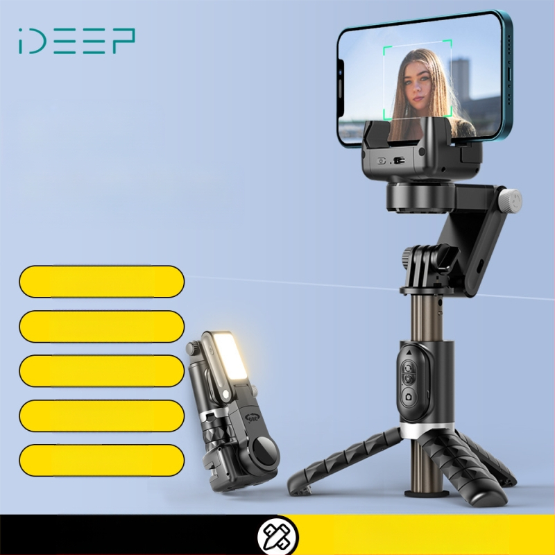 Стабилизатор за мобилен телефон за лайв стрийминг, анти‑трептене, телескопично рамо, подсветка и дистанционно управление (Bluetooth)