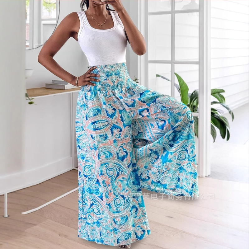 Kelnės su aukštu liemeniu, reguliuojamas juosmuo, plačios kojos su A linijos siluetu, vienos spalvos poliesterio audinys, pavasaris 2024