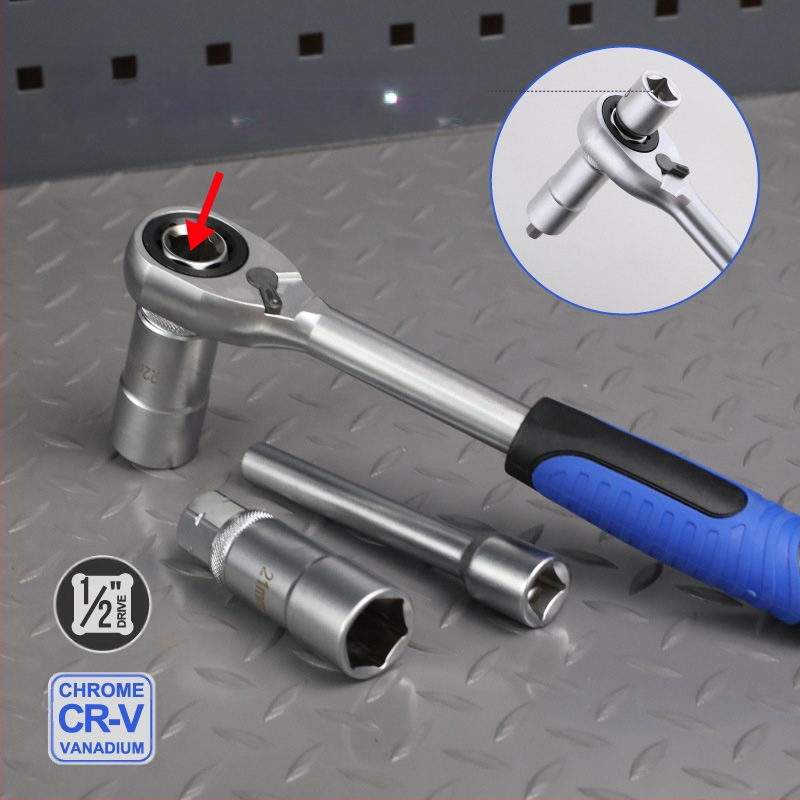 18‑частен комплект за амортисьори: хром-ванадий стомана, електроплакиран завършек, включва торцеви гнезда и демонтажен инструмент