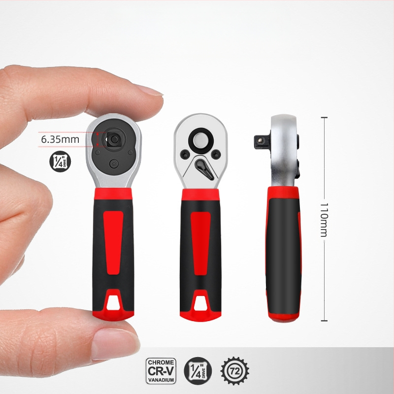 Socket ključ, dvostrani 72-zubi mehanizam, visok moment, mala ručka (Brand: Hi character ma; Materijal: krom-vanadij čelik; Površina: elektroplatiranje; Tip: socket ključ)