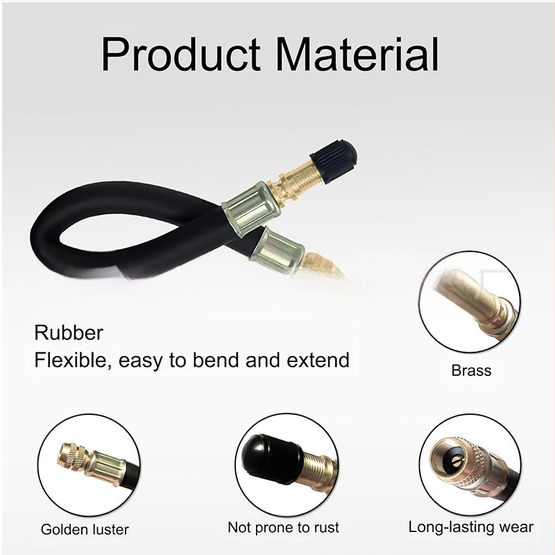 Bezdūšu ventila pagarināšanas komplekts — vara ventils, skrūvējams savienojums, parasts kodols, piemērots automobiļiem, kravas automašīnām un velosipēdiem