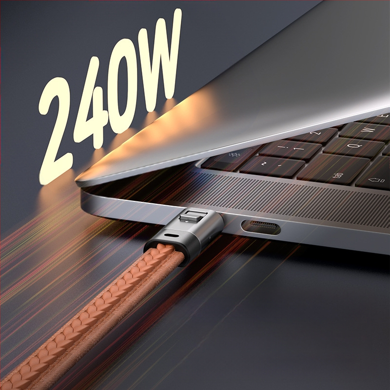 PD240W greito įkrovimo odinis kakliukas kabelis – USB-C ir Lightning, skirtas Android ir Apple įrenginiams, modelis A57