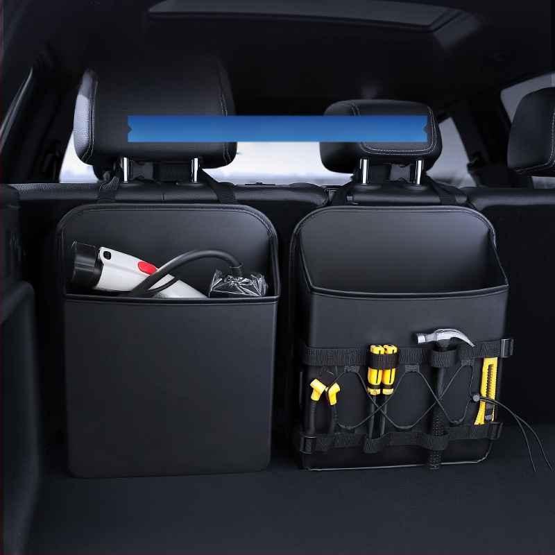 Ādas karājošā uzglabāšanas kaste auto bagāžniekam, ietilpība 9000 ml, stiprināšana pie sēdekļa muguras, ūdensizturīga, izturīga pret spriegumu, pielāgojama ar logotipa druku, ar rokturu.