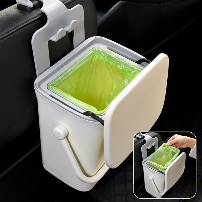 Stražnja viseća kanta za otpad u automobilu s poklopcem – plastični spremnik u obliku bačve, okretni poklopac, velika kapaciteta