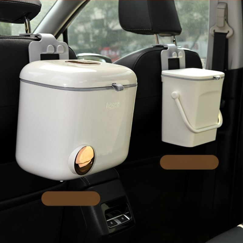 Stražnja viseća kanta za otpad u automobilu s poklopcem – plastični spremnik u obliku bačve, okretni poklopac, velika kapaciteta