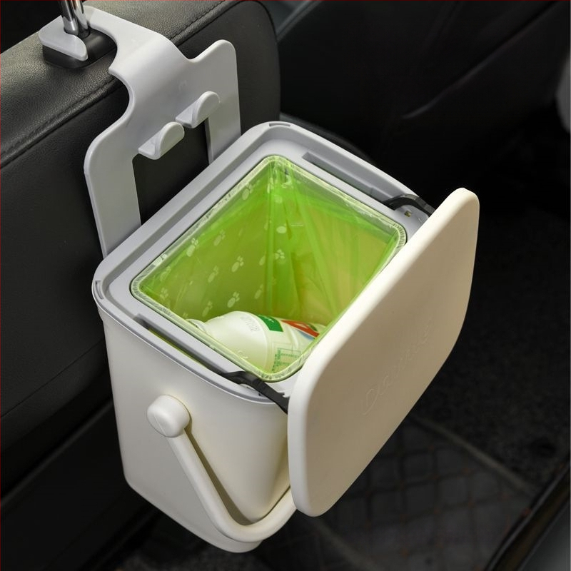 Stražnja viseća kanta za otpad u automobilu s poklopcem – plastični spremnik u obliku bačve, okretni poklopac, velika kapaciteta