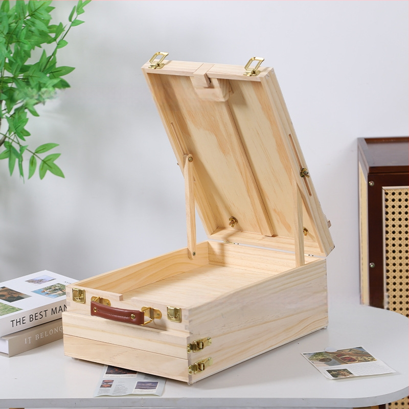 Настолен дървен мольберт с разделители и без капак, модерен минималистичен стил за канцелария и козметика