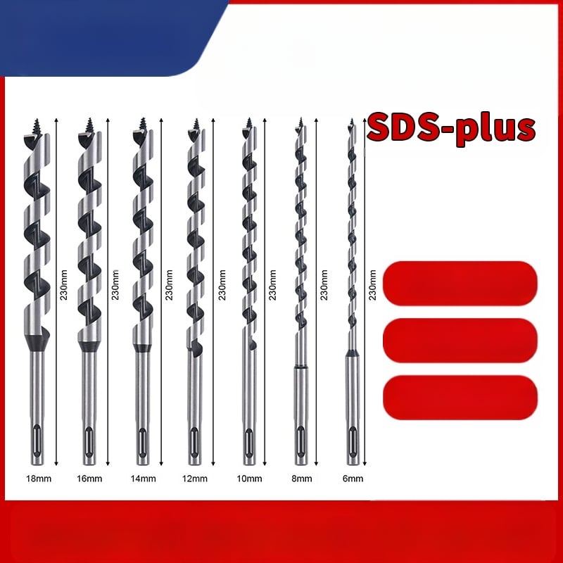 7-частен комплект спирални дърводелски свредла SDS-Plus с удължени битове