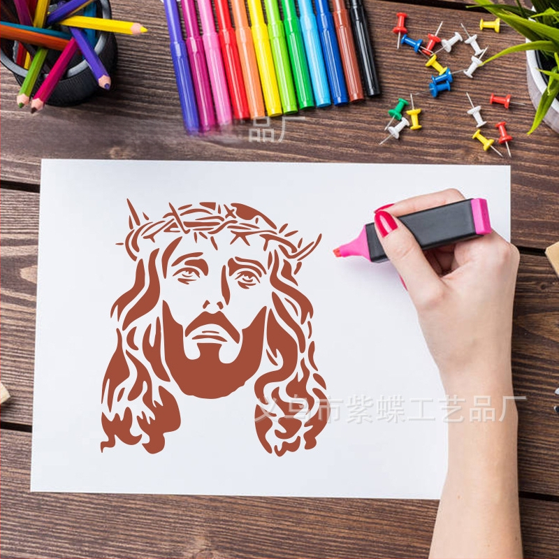 PET sienos šablonas dažymui su religinio figūros motyvu — Prekė Purple Butterfly — Medžiaga PET